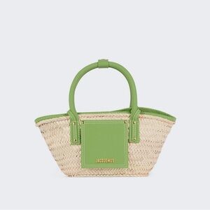 Jacquemus Natural Straw Tote with Lime Green Trim